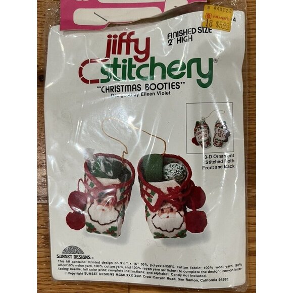 Vintage Jiffy Stitchery Christmas Booties 3-D Ornaments - Picture 2 of 3
